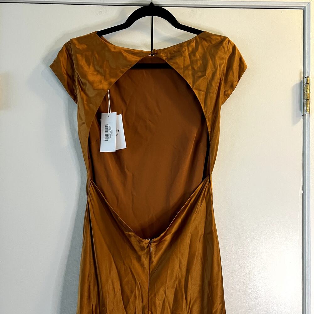 Reformation Niamh Silk Dress Copper Gold Size 8 100% silk open back sleeveless - Picture 5 of 9
